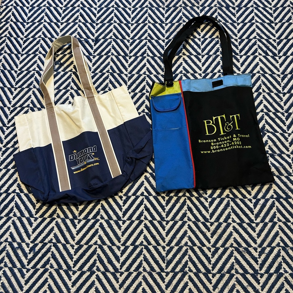 NWOT Diamond Tours Navy and Cream Tote, Branson Black & Blue Tote